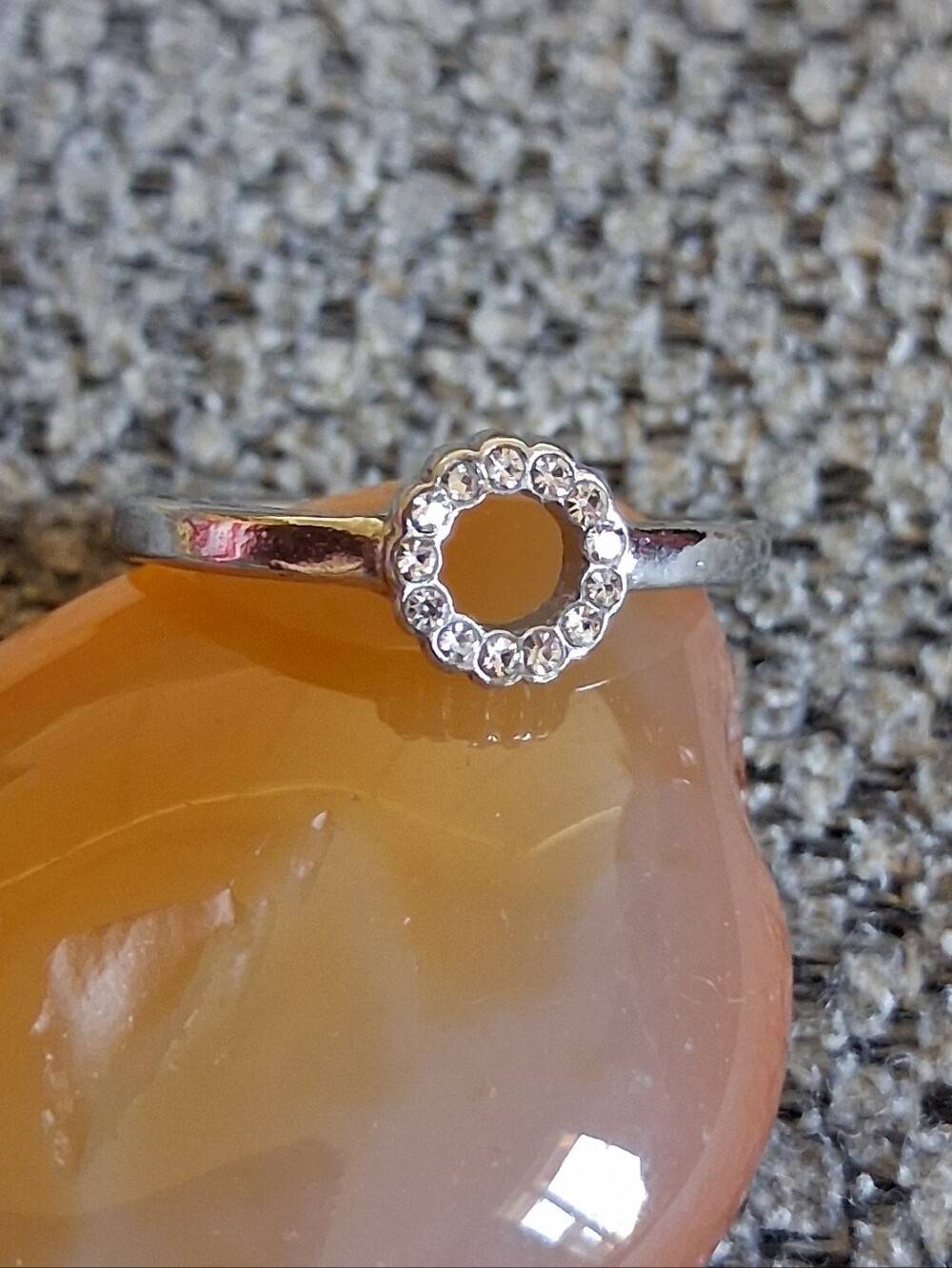 Silver Tone Circle Halo Ring with Clear Stones - White
